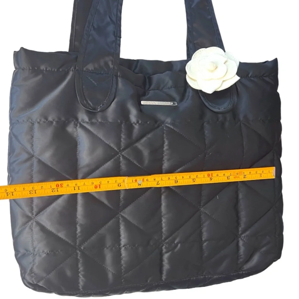 Marc Jacobs Perfume Quilted Black Tote Bag with white flower pin